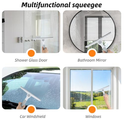 3 Pack Shower Cleaning Brush Set with Grout Cleaning Brush and Squeegee | Stiff Bristles, Ergonomic Handle, Heavy Duty Scrub Brush for Cleaning Bathroom, Shower, Bathtub, Floor, Grout, Tile, Sink