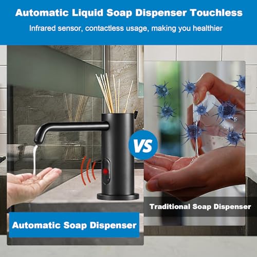 Automatic Soap Dispenser for Kitchen, Electric Soap Dispenser Built in Sink | Touchless Liquid hand Soap Dispenser with 1000ml Bottle, Infrared Sensors Soap Dispenser for Business Bathroom Matte Black - color: Matte Black-liquid