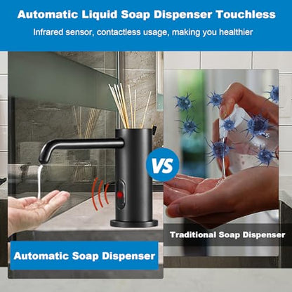 Automatic Soap Dispenser for Kitchen, Electric Soap Dispenser Built in Sink | Touchless Liquid hand Soap Dispenser with 1000ml Bottle, Infrared Sensors Soap Dispenser for Business Bathroom Matte Black - color: Matte Black-liquid