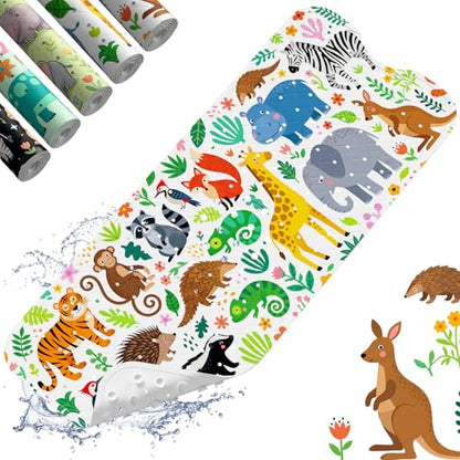 Baby Bath Mat for Tub Non Slip Kids, BPA Free Extra Long Bathtub Mat 40x16 with Drain Holes and 200 Suction Cups, Non Toxic Machine Washable Toddler Bath Mat, Eco-Friendly Certified - color: O-blue Hippopotamus