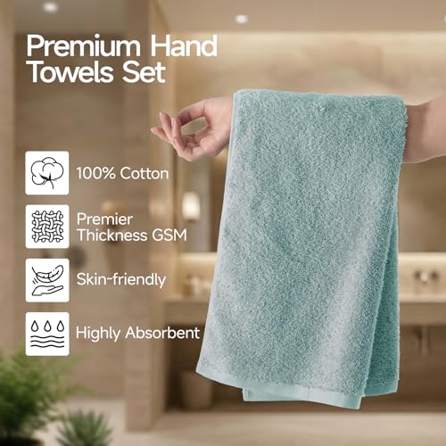 REDKISS 2-Pack Luxury Hand Towels, 16x32 Inch 450G 100% Cotton, Green Quick-Dry Bathroom & Kitchen Towels, Super Soft and Highly Absorbent - color: Green, size: hand towel set of 2