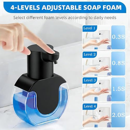 2Pack Automatic Soap Dispenser Touchless, Rechargeable Foaming Soap Dispenser,15oz/420ml Smart Hand Soap Dispensers,4-Level Adjustable,Wall Mount for Bathroom Kitchen Dish Soap,Hands-Free,Black - color: 2 Pack-black 02, style: Foam