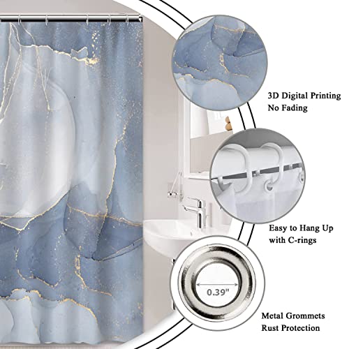 AWERT Small Half Size Stall Shower Curtain with 6 Hooks Shower Stall Curtain 36 x 72 Light Blue Marble Gold 36 inch Shower Curtain for Bathroom/RV and Camper (Blue Marble) - color: Blue Marble, size: 36"W x 72"L (Pack of 1)