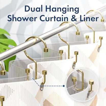 Bathway Shower Curtain Hooks Gold Shower Curtain Rings, 12 Pcs Metal Double Hooks Rings Rust Proof for Bathroom Shower Curtain Rod - color: Gold, style: Modern