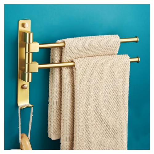 ZHOUXIAO Swing Out Towel Bar Holder Wall Mount Gold Finish/Swivel Towel Rack for Bathroom or Kitchen, Metal Towel Bar Folding Arm Swivel Hanger Bathroom Storage 2Bars