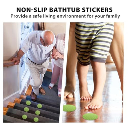24 PCS Green Round Shape Bathtub Non Slip Stickers | Adhesive Decals, Anti Slip for Shower, For Floor Bathroom Stairs Ladders, Includes Scraper - color: Green