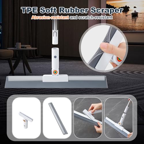 Rubber Squeegee Broom for Floor,Upgrade 62" Long Handle Window Squeegee, 2 Cleaning Cloths, Silicone Pet Hair Remover,Magic Broom Removes Water Spots, Stains, Grease, and Hair from Glass Surfaces. - size: Large (3 in 1)