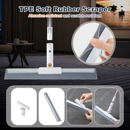 Rubber Squeegee Broom for Floor,Upgrade 62" Long Handle Window Squeegee, 2 Cleaning Cloths, Silicone Pet Hair Remover,Magic Broom Removes Water Spots, Stains, Grease, and Hair from Glass Surfaces. - size: Large (3 in 1)
