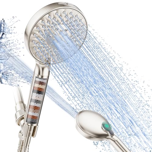 SR SUN RISE Filtered Shower Head with Handheld High Pressure 9 Spray Mode Showerhead Detachable Shower Head Water Softener Filters Beads for Hard Water Remove Chlorine 1 Filter Brushed Nickel - color: Brushed Nickel, size: 1 Filter