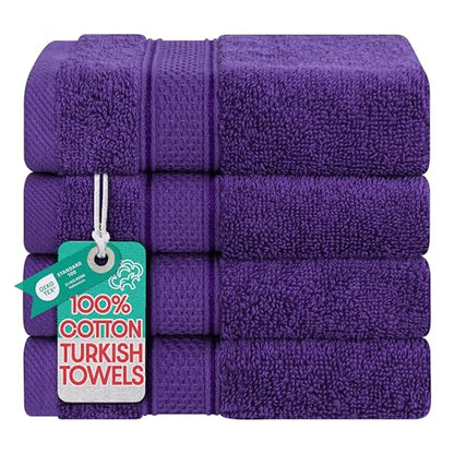 American Soft Linen Salem Washcloth Sets, 4 Piece Luxury 600 GSM 100% Cotton Washcloths for Bathroom, 13x13 inches Washrags Premium Quality Hand Face Towels, Purple - color: Rich Purple, size: 13x13"