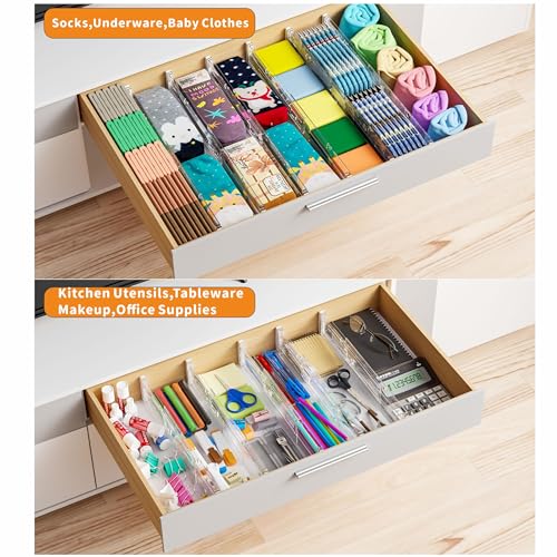 8 Pack Clear Expandable Deep Drawer Separators From 15 to 21'' - 3.2 Inch Tall Acrylic Drawer Dividers for Clothes,Dresser Drawer Dividers for Dresser,Baby Nursery,Clothing,Sock or Underwear
