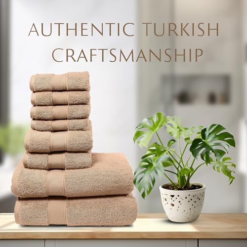 MAURA Biege Bath Towel Set of 8 for Bathroom. Turkish Cotton Luxury Bath Towels. Extra Large, Thick, Plush & Soft. Hotel & Spa Quality - Brown - color: Classic Brown, size: 8-Piece Set (2 Bath, 2 Hand, 4 Washcloth)