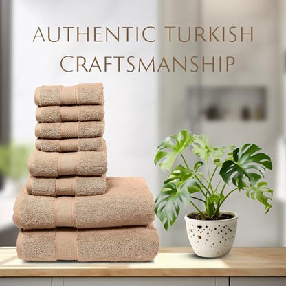 MAURA Biege Bath Towel Set of 8 for Bathroom. Turkish Cotton Luxury Bath Towels. Extra Large, Thick, Plush & Soft. Hotel & Spa Quality - Brown - color: Classic Brown, size: 8-Piece Set (2 Bath, 2 Hand, 4 Washcloth)