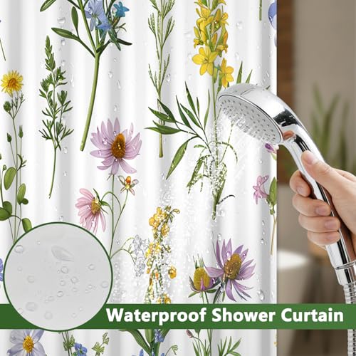 Floral No Hook Shower Curtain and Liner Set, Double-Layer Waterproof Shower Curtains for Bathroom, Washable Shower Curtain with Snap in Liner, Weighted Bottom and Breathable Mesh Window, 71x74 Inches - color: Blooming Wildflowers