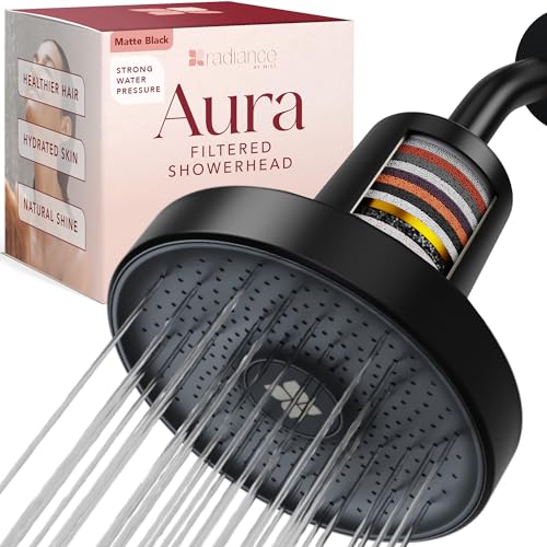 Shower Filter Head for Hard Water Improves Skin, Hair, and Nails - Large, High Output Filtered Shower Head with Filter Softens Water and Removes Chlorine and Heavy Metals, Matte Black