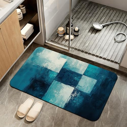 Diatomaceous Earth Bath Mat,Art Painting Bath Rugs,Grey Blue Non-Slip Thin Absorbent Fast Drying Easy to Clean for Bathroom Laundry Home Kitchen Door Mat 17x29.5Inch - color: Art Painting,grey Blue