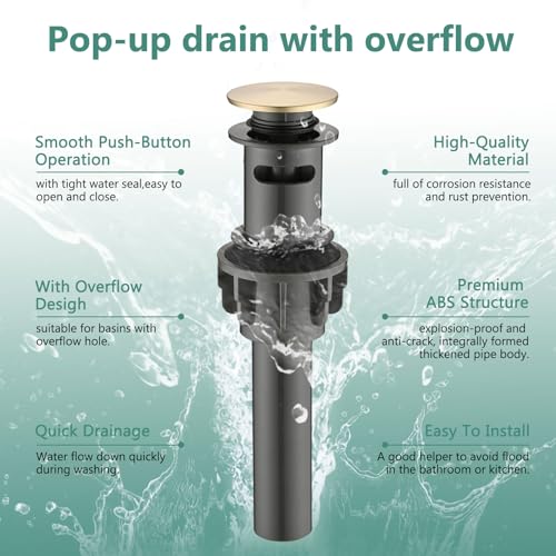 Bathroom Sink Faucet with Pull Out Sprayer, Single Handle Modern Bathroom Basin Faucet with Pop-up Sink Drain Stopper & Deck Plate 1 or 4-inch Centerset 3 Hole, Gold - color: Gold