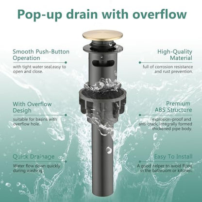 Bathroom Sink Faucet with Pull Out Sprayer, Single Handle Modern Bathroom Basin Faucet with Pop-up Sink Drain Stopper & Deck Plate 1 or 4-inch Centerset 3 Hole, Gold - color: Gold