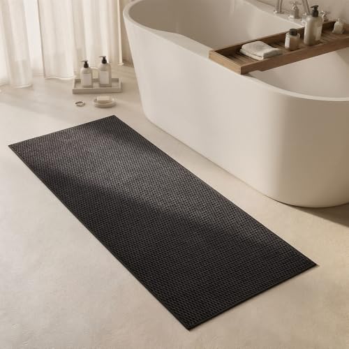 Triohero Bathroom Runner Rug, Long Bath Mat Washable Thin Quick Dry Low Pile Bathroom Runner Rugs 24 x 60 Non Slip, Black 24"x60" - color: Black, size: 24"x60"