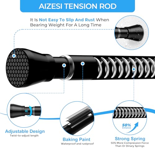 2PCS Tension Curtain Rod 16-26 Inch Adjustable No Drilling, Black | Rust-Resistant, No Slip, Small Spring Loaded Curtain Rods for Window, Kitchen, Closet, Cupboard, Bookshelf & DIY Projects - color: Black, size: 16" to 26"-2Pcs