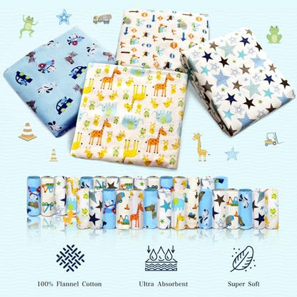 Receiving Blanket for Baby – 4 Pack – 30 inch x 30 inch – 100% Flannel Cotton - Mixed Patterned Designs – Includes Infant Washcloth 30 Pack - color: Mixed Patterned