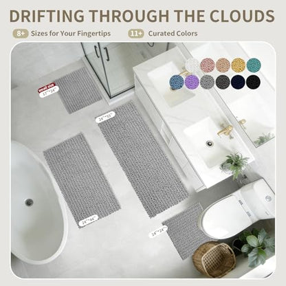 Toilet Rugs U-Shaped Mat 24x24, Contour Bathroom Mat - Ultra Soft & Absorbent Chenille, Quick-Dry, Machine Washable with Non Slip Barrier Backing, Grey - color: Grey, size: 24" X 24"(Toilet Rug)