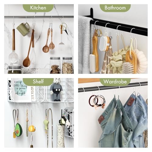AmazerBath White Shower Curtain Hooks, Shower Curtain Rings, Simple Double Shower Curtain Hooks Rust Proof, Metal Smooth Glide Shower Hooks for Shower Curtain Rod, 12 Pcs Shower Rod Hooks - color: White, style: Minimalist - Double Shower Hooks