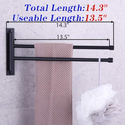 GERZWY Bathroom Swing Arm Towel Bars 2-Arm Wall Mount Stainless Steel Bath Towel Rack Hanger Towel Holder Organizer Matte Black HYG02-BK - color: Black