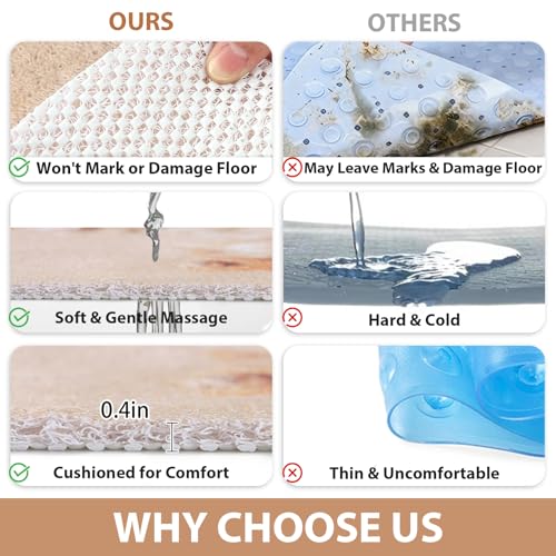 Loofah Shower Mat Non Slip : 24x16 inch Shower Mats for Inside Shower with Drain Hole, Anti Slip Shower Mat - color: Coastal, size: 24" x 16" (Rectangular)