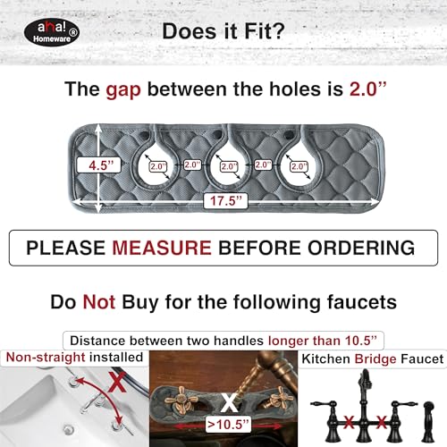 Bathroom Sink Splash Guard 3-Round-Hole : AHA HOMEWARE, Faucet Mat for Bathroom Sink 3 Holes (Gray & Gray) - color: Gray & Gray