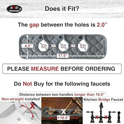 Bathroom Sink Splash Guard 3-Round-Hole : AHA HOMEWARE, Faucet Mat for Bathroom Sink 3 Holes (Gray & Gray) - color: Gray & Gray