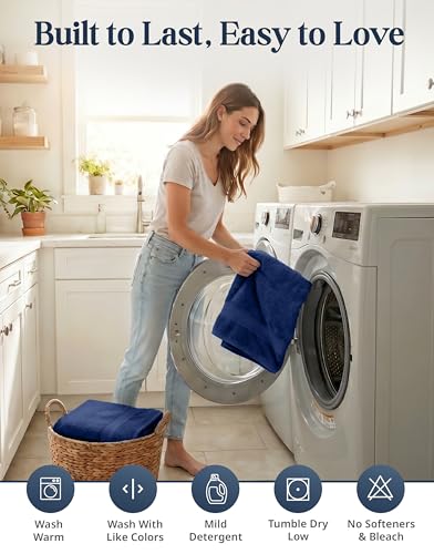 LANE LINEN Bath Towel Set Absorbent Quick Dry 100% Cotton 6 Piece - Navy | Cotton Towels For Bathroom - OEKO-TEX Certified, Ring-Spun Durability, Ring-Spun Cotton, Terry Weave Comfort - color: 06: Navy Blue