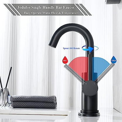 Black Bar Faucet Single Hole, Jodulos Black Matte Bar Sink Faucet with Deck Plate and Supply Lines, Stainless Steel Single Handle Wet Bar Sink Faucet, Matte Black Bathroom Faucet JU1100-BK - color: Matte Black