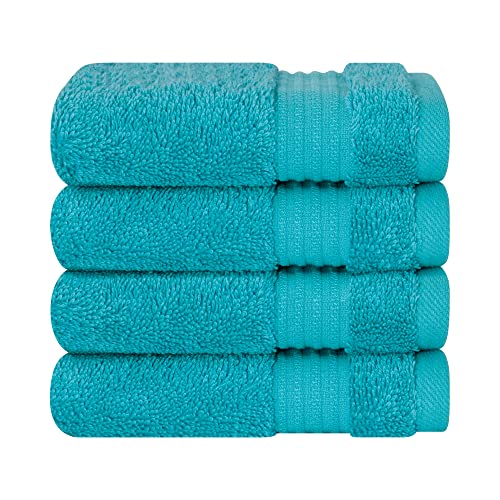 Cotton Paradise 100% Cotton Turkish Towel Set, Soft Absorbent Quick Dry, 4 Piece Washcloth Set, Ocean Aqua - color: Ocean Aqua, size: 13"x13"