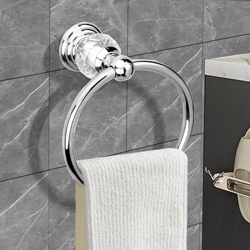 Crystal Chrome Towel Ring, Silver Bathroom Towel Holder Ring, Bathroom Towel Rack Hanger Home Hand Towel Ring Towel Holder for Bathroom Wall Mounted Bathroom Accessory - color: Silver