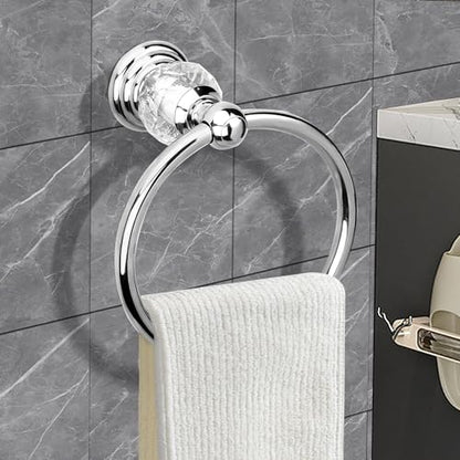 Crystal Chrome Towel Ring, Silver Bathroom Towel Holder Ring, Bathroom Towel Rack Hanger Home Hand Towel Ring Towel Holder for Bathroom Wall Mounted Bathroom Accessory - color: Silver