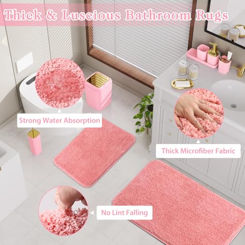 XLHOMO Bathroom Set - Pink Bathroom Sets with Shower Curtain and Rugs, 24PCS Shower Curtain Set with Hooks, Soap Dispenser, Soap Dish, Toilet Brush Holder and Trash Can for Housewarming - color: Pink and Gold, size: Bathroom Set+Shower Curtain+Bath Rugs