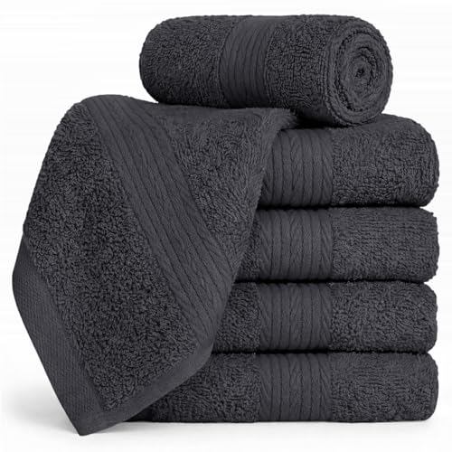 100% Cotton Washcloths 12x12 Inches, 600 GSM, Soft & Absorbent, Durable, Set of 5, Gray - color: Grey, size: Washcloth Set of 5