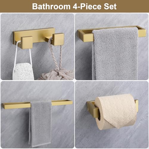 Lairuier Brushed Gold Bathroom Hardware Accessories, 4PCS Towel Bar Set | Including Towel Bar, Towel Holder, Toilet Paper Holder, Towel Hook, SUS304 Stainless Steel Bathroom Towel Holder Hardware Set - color: Brushed Gold, size: Set B