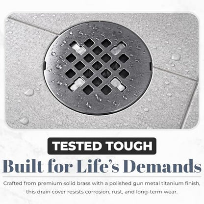 4 ¼” Polished Dark Grey Snap-in Shower Drain Cover - Replacement - 4.25" OD Strainer - Easy Install - Premium Round Shower Drain Cover - Solid Brass Construction - (Titanium/Gun Metal) - color: Polished Gun Metal/Titanium