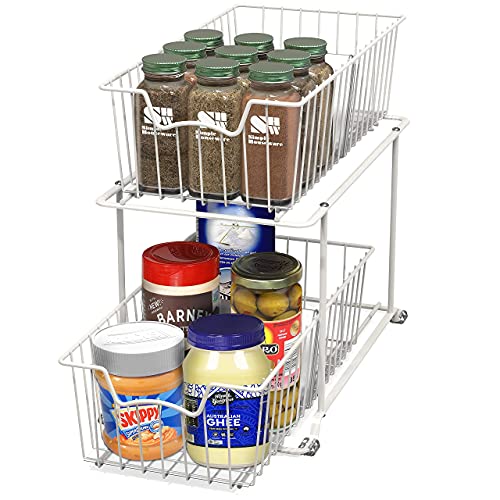 Simple Houseware 2 Tier Cabinet Wire Basket Drawer Organizer, White - color: White