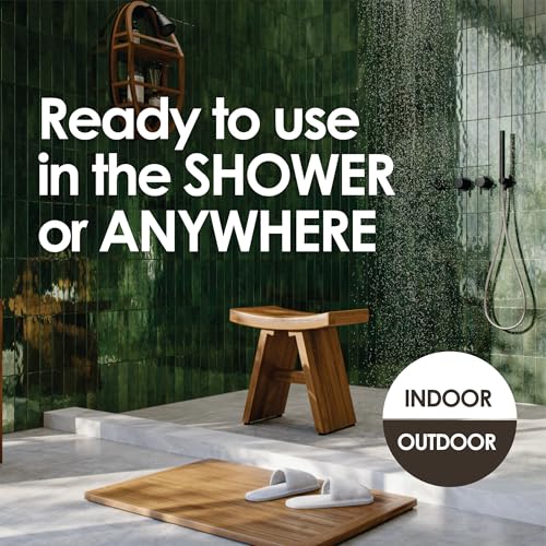Patented 24" Sumba Teak Shower Bench with Shelf - 24 Inch (Pack of 1) | Durable, Water-Resistant Teak, Shower Chair & Shaving Foot Rest, Indoor/Outdoor Use