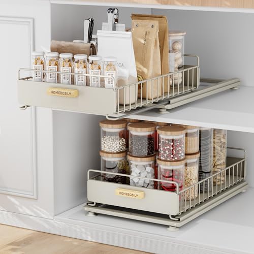Under Sink Organizer, 2 Pack Pull Out Kitchen Cabinet Organizer, Mute Slide-Out Under Sink Organizers and Storage, Metal Kitchen Bathroom Organizers and Storage Shelves, Grey - color: Grey-2 Pack, size: Single Layer