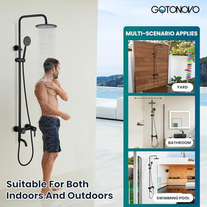 gotonovo Outdoor Shower Kit SUS304 Stainless Steel Matte Black | Outside Shower Fixtures,8’’ Rain Head with Handheld Sprayer,Swivel Tub Spout,Indoor/Outdoor,Poolside,Backyard,Garden,Beach - color: Black