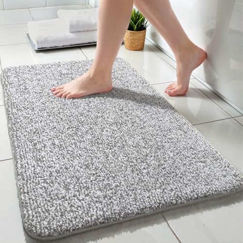 Bathroom Rug 17x24 Inch, Soft Absorbent Small Bathroom Rug for Shower Floor | Enqinar Non Slip Washable Bath Rugs, Plush Thick Microfiber Bath Mat for Tub Sink Vanity, Light Grey and White - color: Light Grey and White, size: 17" x 24"