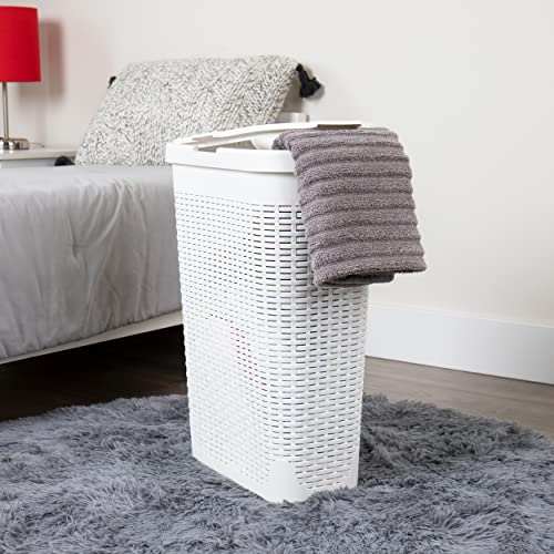 Mind Reader Slim Laundry Hamper with Lid, 40L Clothes Basket, Narrow Tapered Design with Ventilated Cutout Pattern, Plastic, White - color: White, size: Single