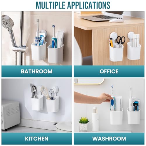 TAILI Suction Toothbrush Holder 2 Pack, Tumblers Replacement Shower Toothbrush Holder for Wall, Powerful Toothpaste Toothbrush Suction Cup, Self-draining Shower Razor Holder, Kitchen Tableware Holder - color: White (2 Pack)