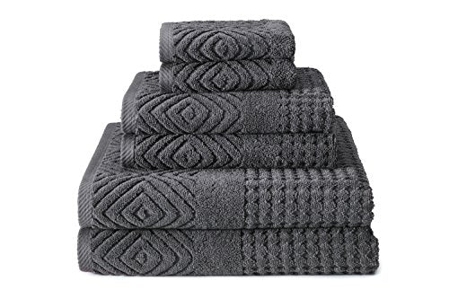 Texere 100% Organic Cotton Diamond Jacquard 700 GSM Luxury Bath Towel Sets - Ultra Soft and Absorbent Hotel Quality, 2 Large Bath Towels, 2 Hand Towels, 2 Washcloths (Diamond, Charcoal, 6 Piece) - color: Charcoal (Diamond)