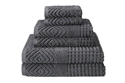 Texere 100% Organic Cotton Diamond Jacquard 700 GSM Luxury Bath Towel Sets - Ultra Soft and Absorbent Hotel Quality, 2 Large Bath Towels, 2 Hand Towels, 2 Washcloths (Diamond, Charcoal, 6 Piece) - color: Charcoal (Diamond)