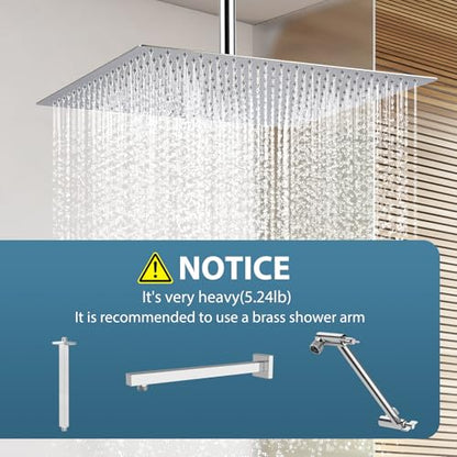 16inch Rainfall Shower Head, Ultra Thin 304 Stainless Steel High Flow Square Rainfall Showerhead, Waterfall Full Body Coverage, Universal Ceiling or Wall Mount, Chrome - color: Chrome, size: 16 Inch